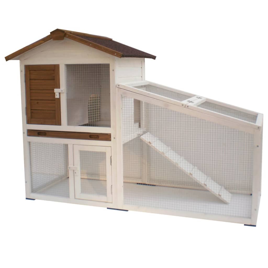 Konijnenhok Tommy 140x65x100 cm wit en bruin 20072