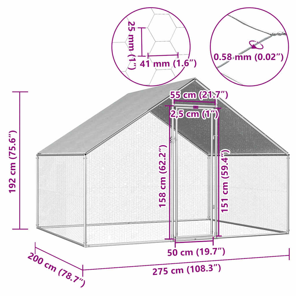 Kippenhok 2,75x2x1,92 m gegalvaniseerd staal