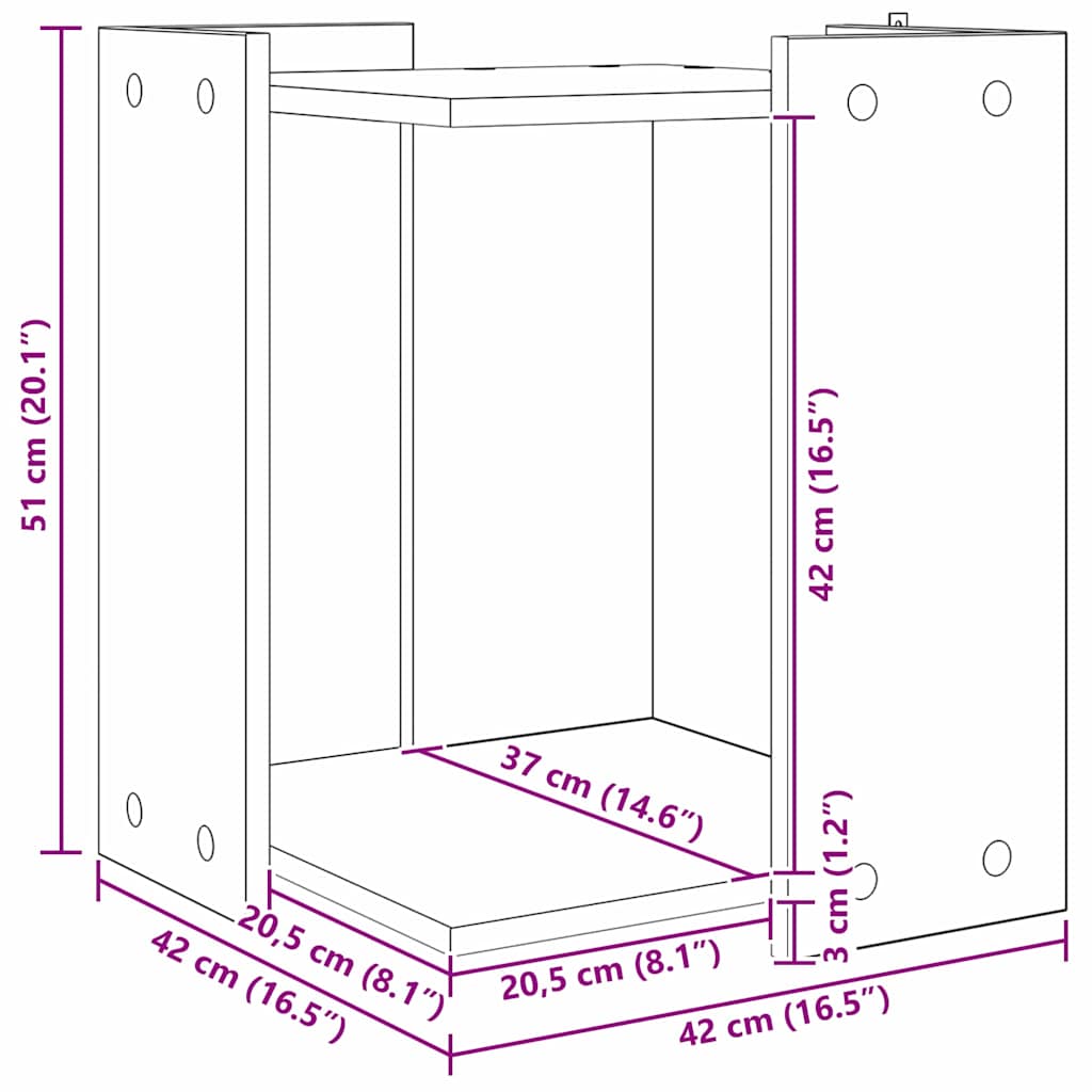 Kattenbak Omheining Zwart Eiken 42 x 42 x 51 cm Bewerkt hout