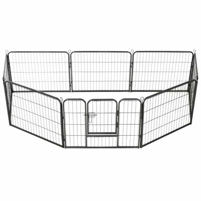 Hondenren met 8 panelen 80x60 cm staal zwart