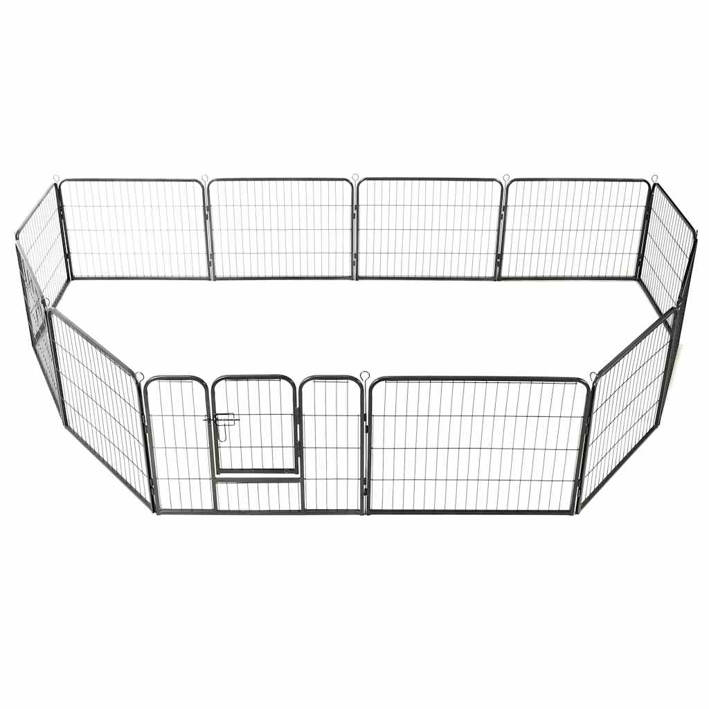 Hondenren met 12 panelen 80x60 cm staal zwart