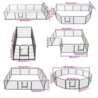 Hondenren met 12 panelen 80x60 cm staal zwart