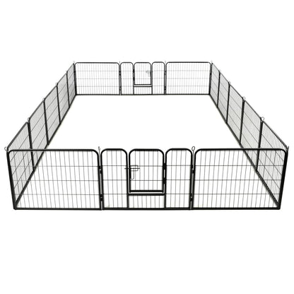 Hondenren met 16 panelen 60x80 cm staal zwart