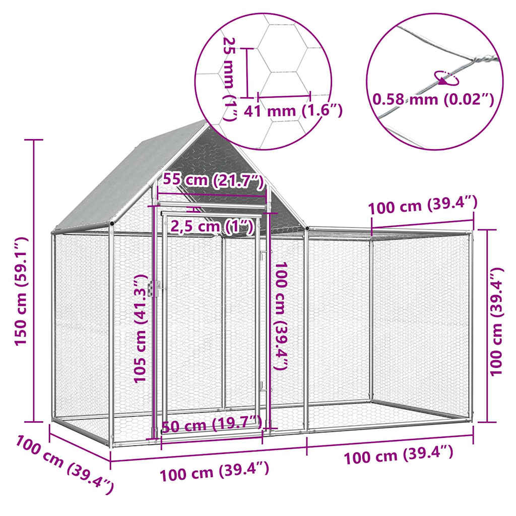 Kippenren 2x1x1,5 m gegalvaniseerd staal