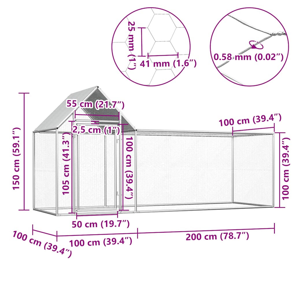 Kippenren 3x1x1,5 m gegalvaniseerd staal