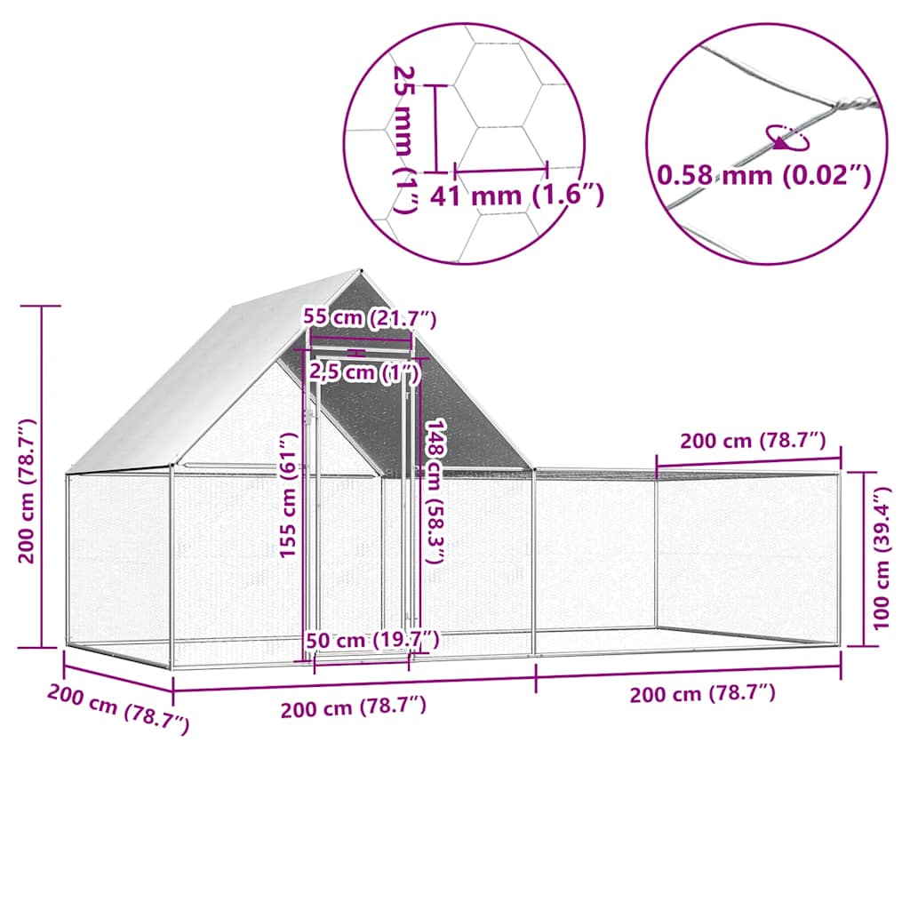 Kippenren 4x2x2 m gegalvaniseerd staal