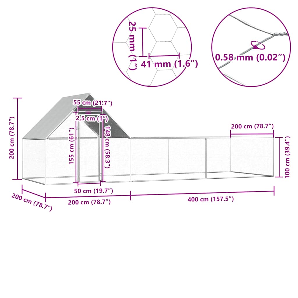 Kippenren 6x2x2 m gegalvaniseerd staal