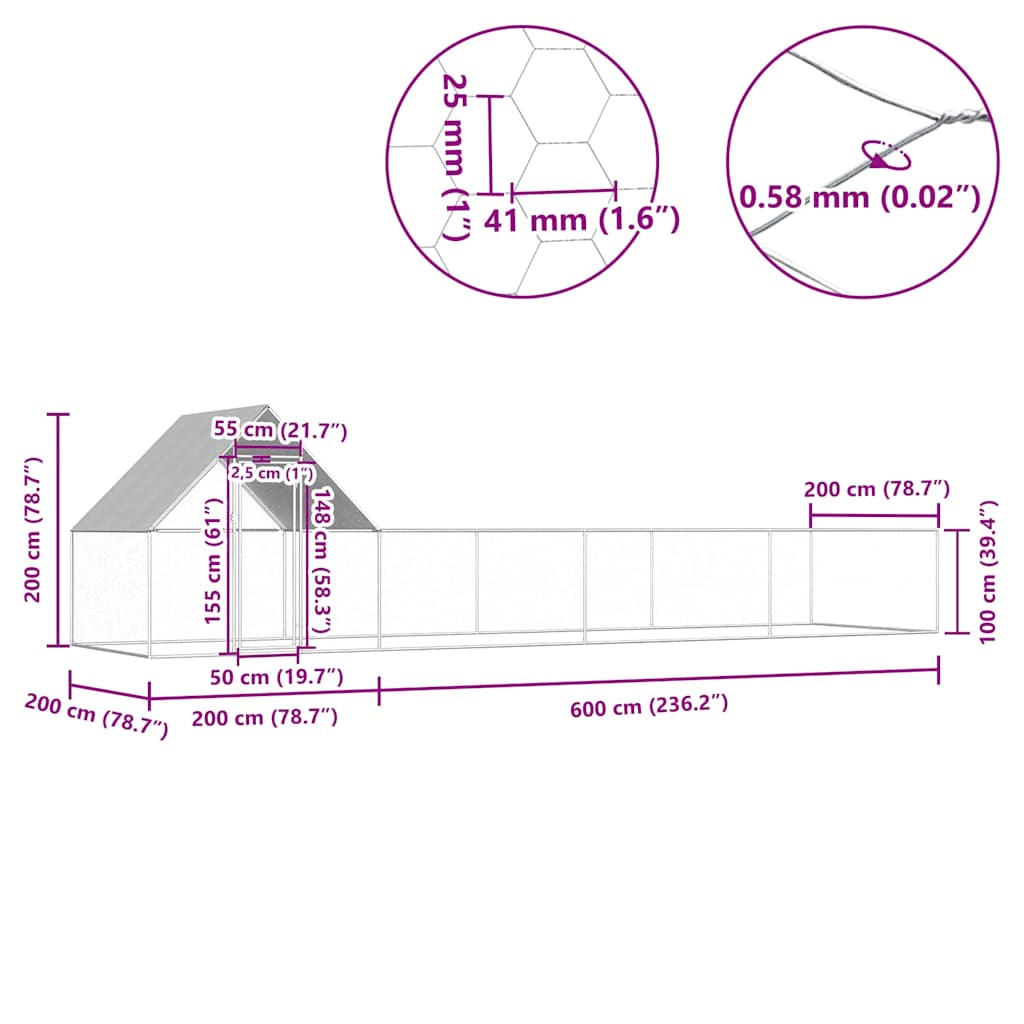 Kippenren 8x2x2 m gegalvaniseerd staal