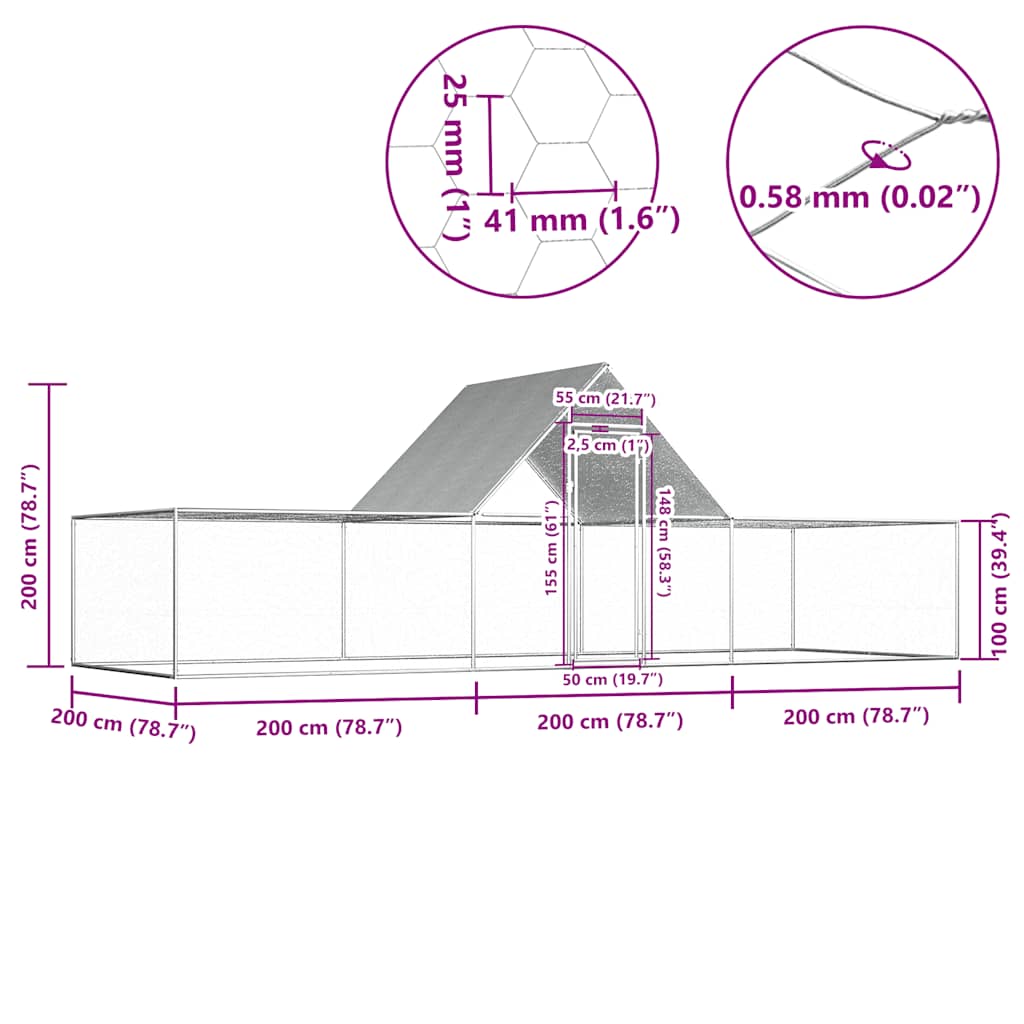 Kippenren 6x2x2 m gegalvaniseerd staal