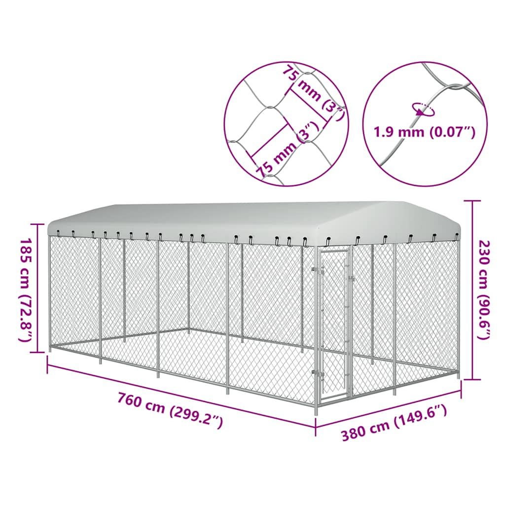 Hondenkennel voor buiten met dak 7,6x3,8x2,3 m