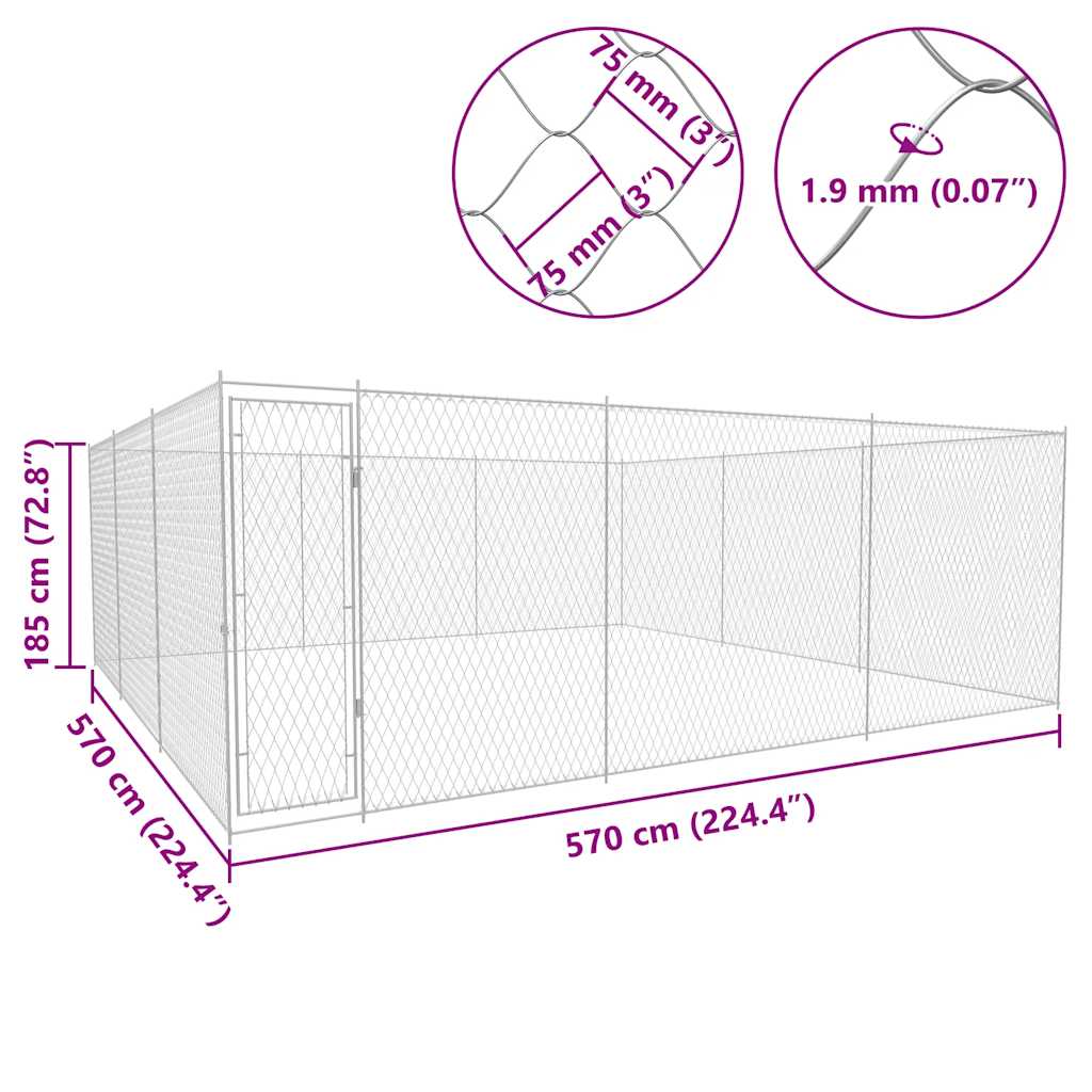 Hondenkennel voor buiten 570x570x185 cm gegalvaniseerd staal