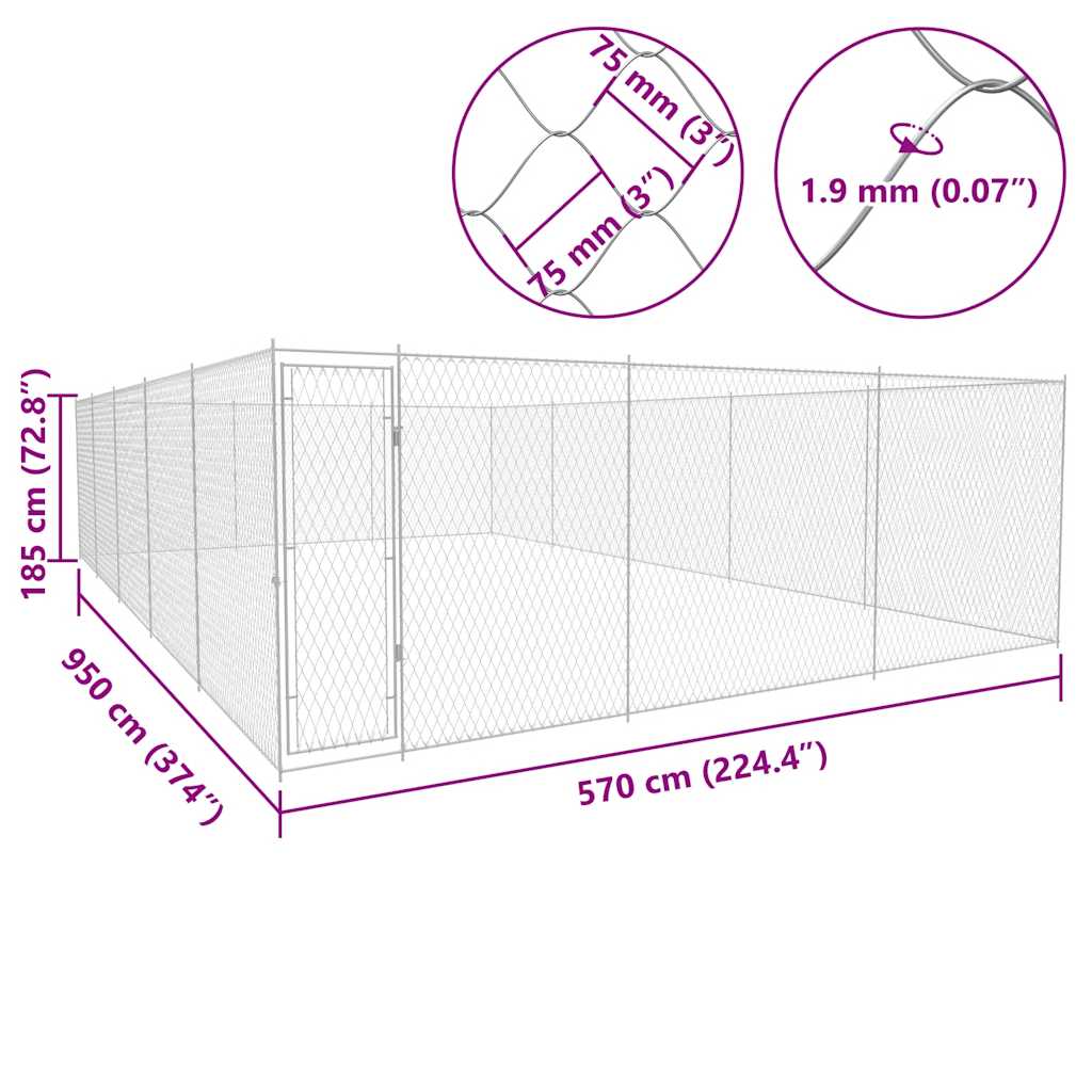 Hondenkennel voor buiten 950x570x185 cm gegalvaniseerd staal