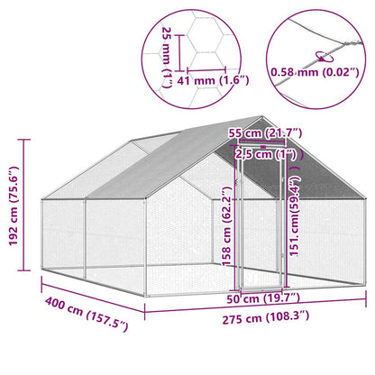 Kippenhok 2,75x4x1,92 m gegalvaniseerd staal