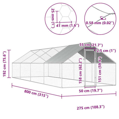 Kippenhok 2,75x8x1,92 m gegalvaniseerd staal