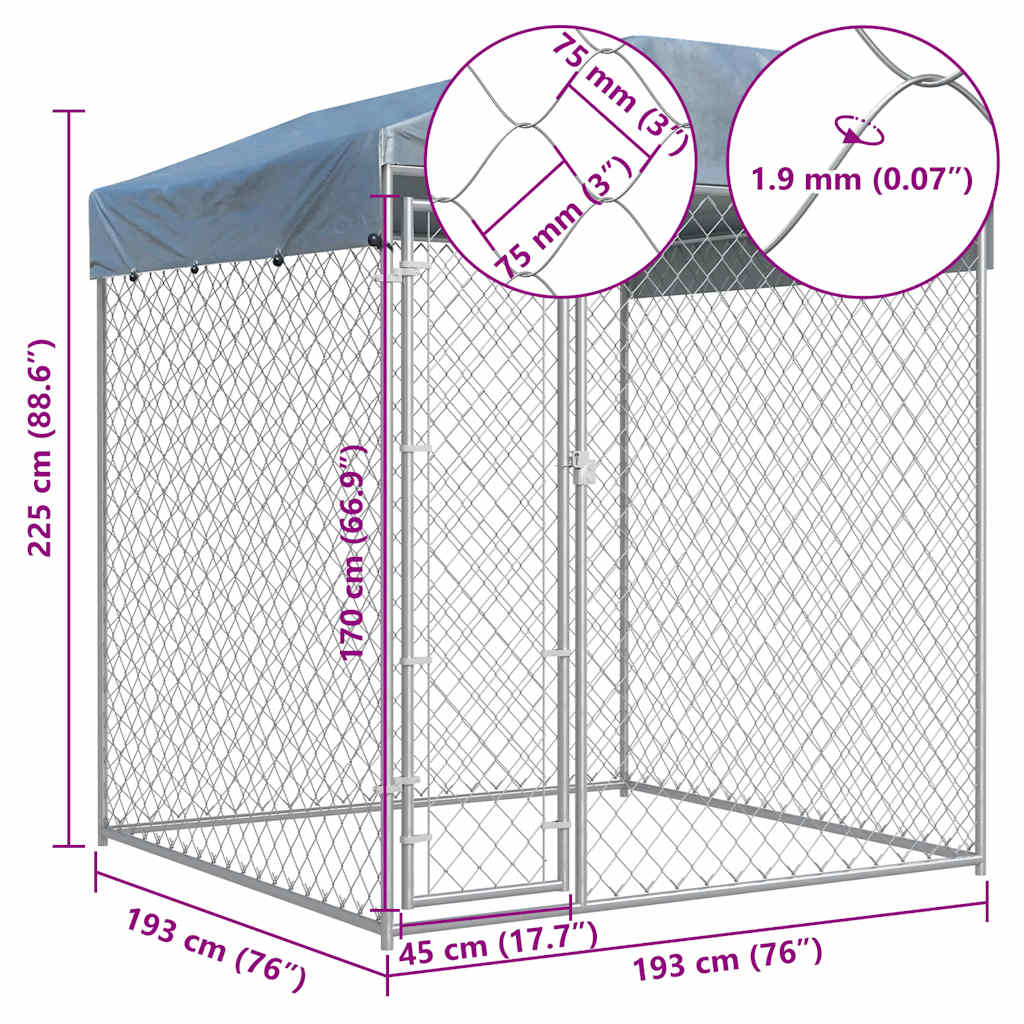 Hondenkennel voor buiten met dak 193x193x225 cm