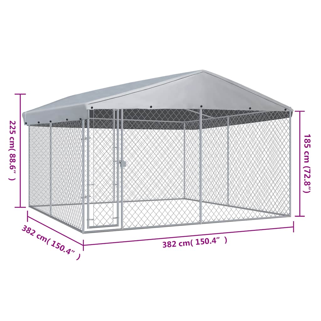 Hondenkennel voor buiten met dak 382x382x225 cm