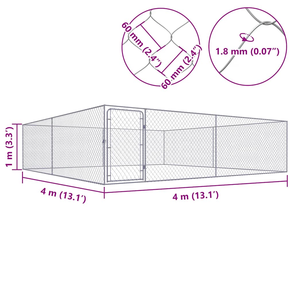 Hondenkennel voor buiten 4x4x1 m gegalvaniseerd staal