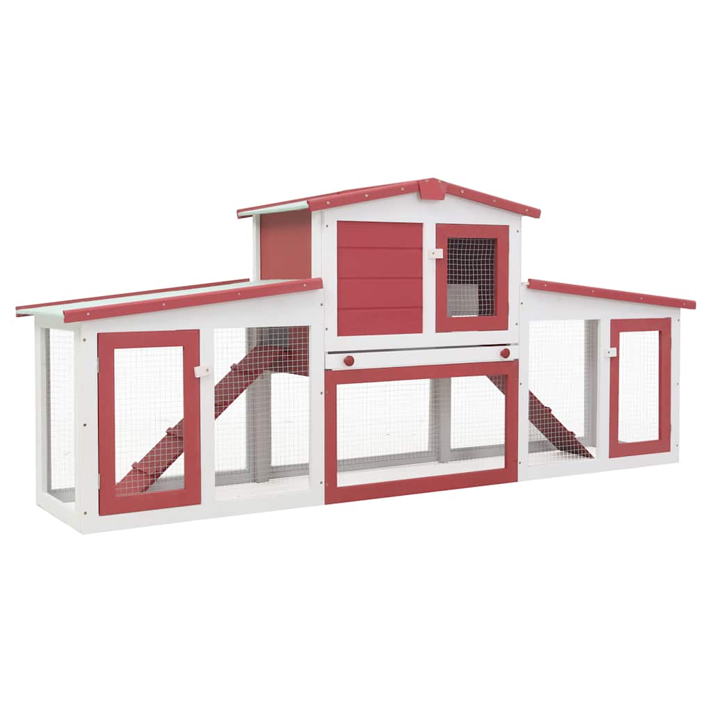Konijnenhok voor buiten groot 201x45x85 cm hout rood en wit