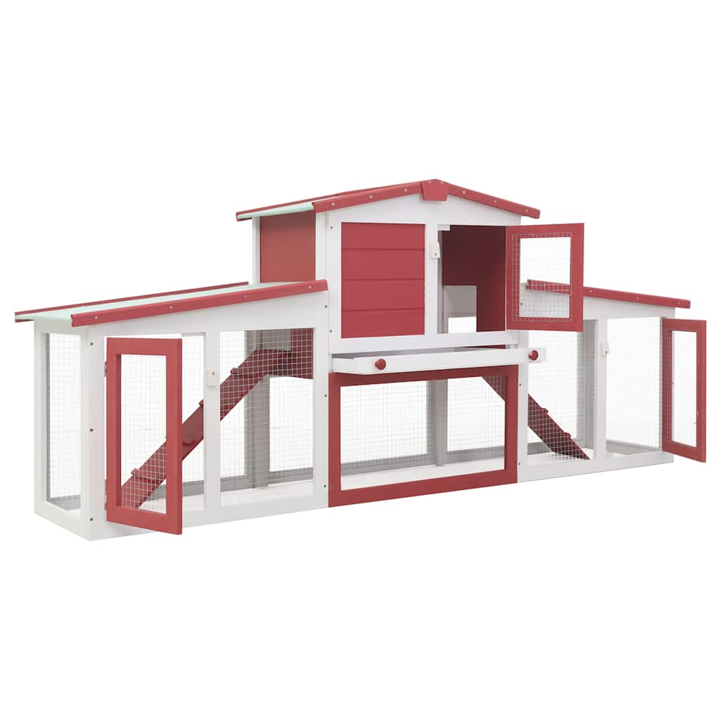 Konijnenhok voor buiten groot 201x45x85 cm hout rood en wit