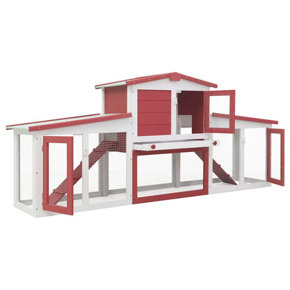 Konijnenhok voor buiten groot 201x45x85 cm hout rood en wit