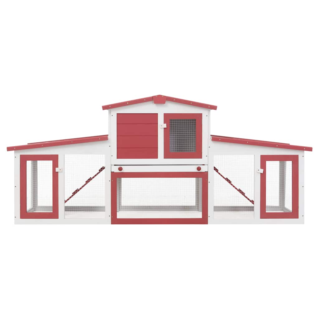 Konijnenhok voor buiten groot 201x45x85 cm hout rood en wit