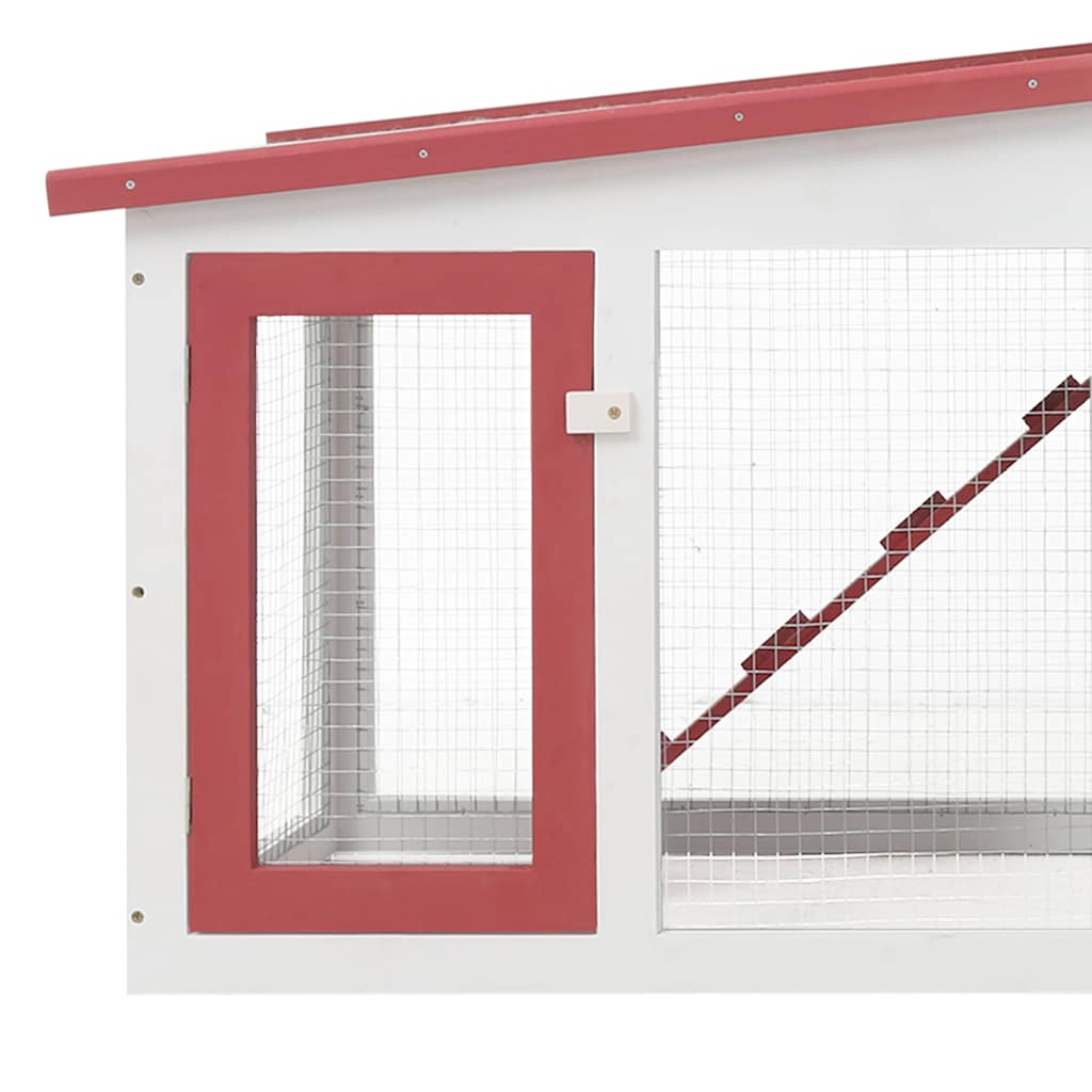 Konijnenhok voor buiten groot 201x45x85 cm hout rood en wit