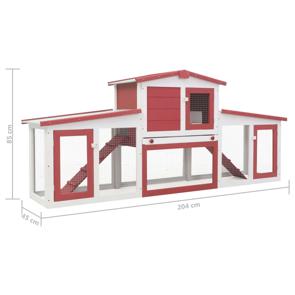 Konijnenhok voor buiten groot 201x45x85 cm hout rood en wit