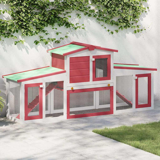 Konijnenhok voor buiten groot 201x45x85 cm hout rood en wit
