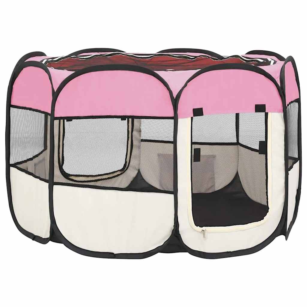 Hondenren inklapbaar met draagtas 90x90x58 cm roze