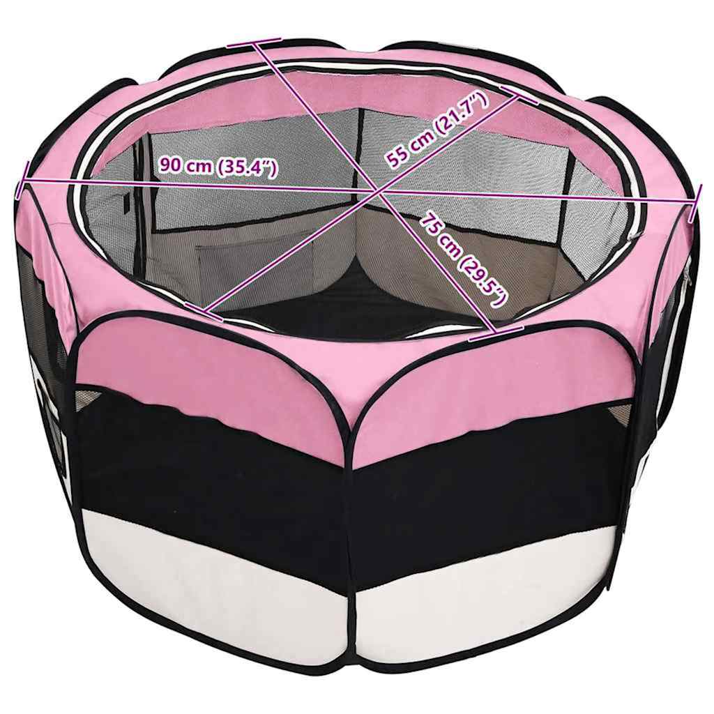 Hondenren inklapbaar met draagtas 90x90x58 cm roze