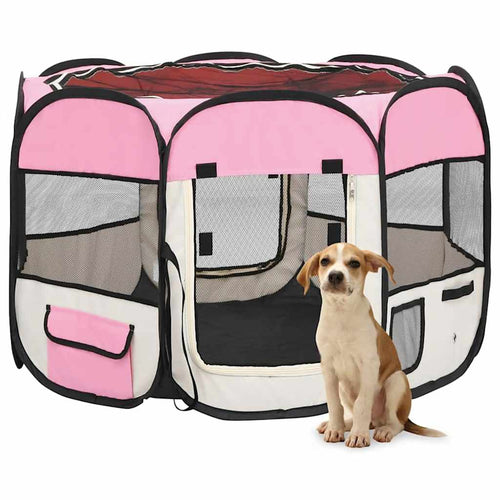 Hondenren inklapbaar met draagtas 90x90x58 cm roze