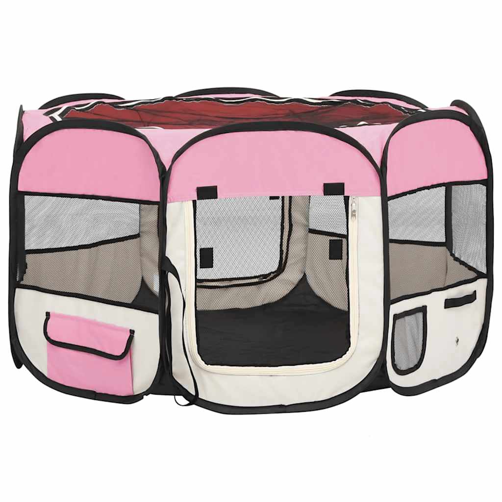 Hondenren inklapbaar met draagtas 110x110x58 cm roze
