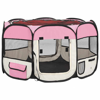 Hondenren inklapbaar met draagtas 110x110x58 cm roze