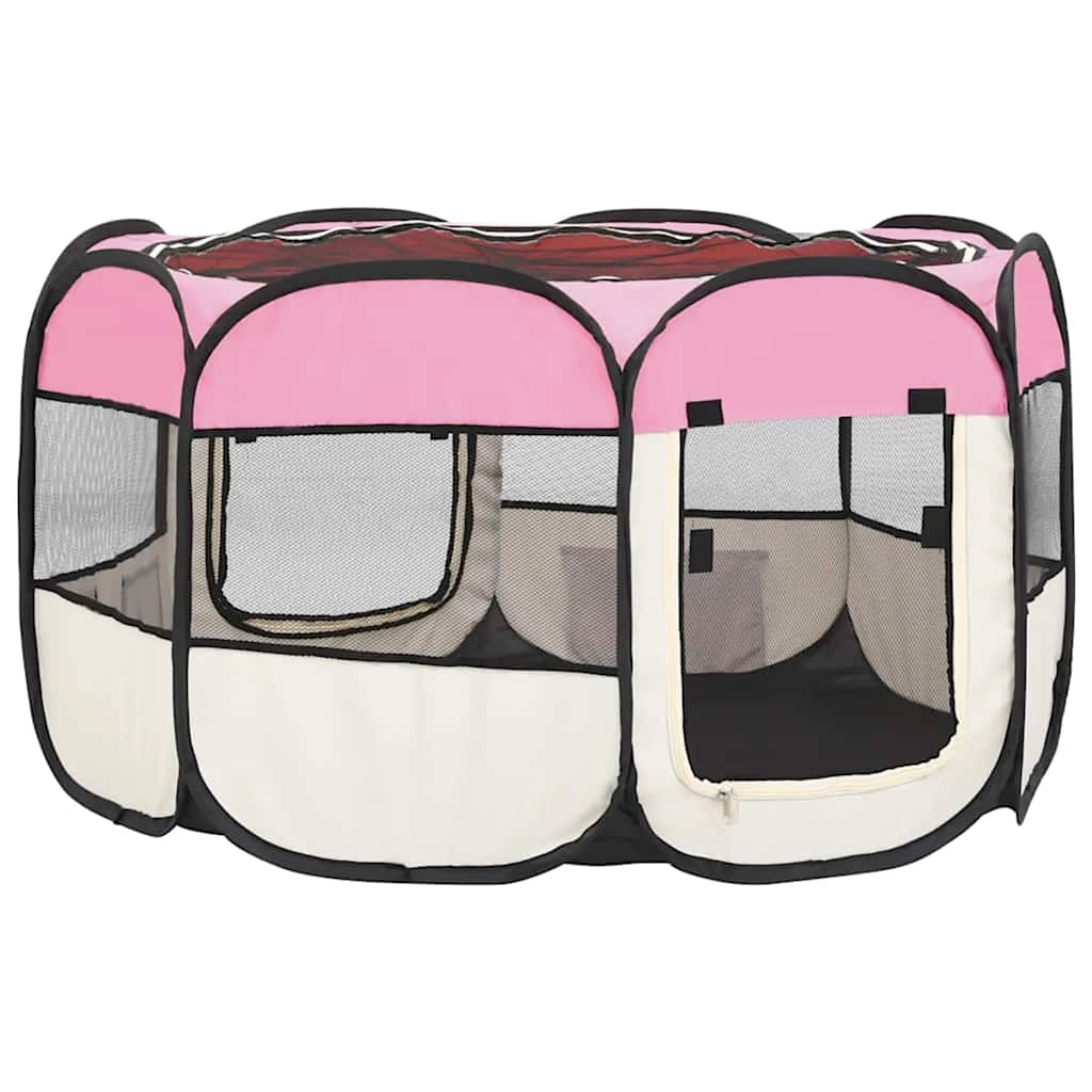 Hondenren inklapbaar met draagtas 110x110x58 cm roze