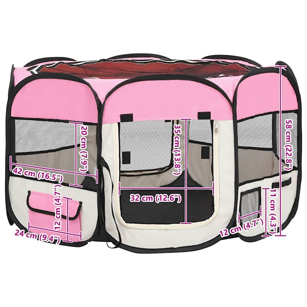 Hondenren inklapbaar met draagtas 110x110x58 cm roze