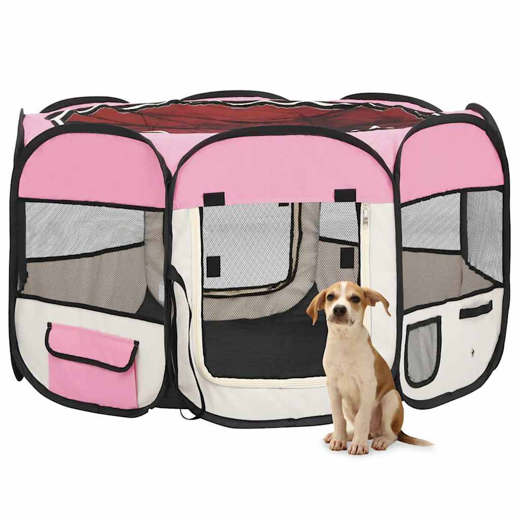 Hondenren inklapbaar met draagtas 110x110x58 cm roze