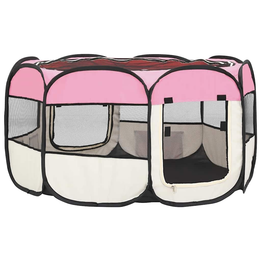 Hondenren inklapbaar met draagtas 125x125x61 cm roze