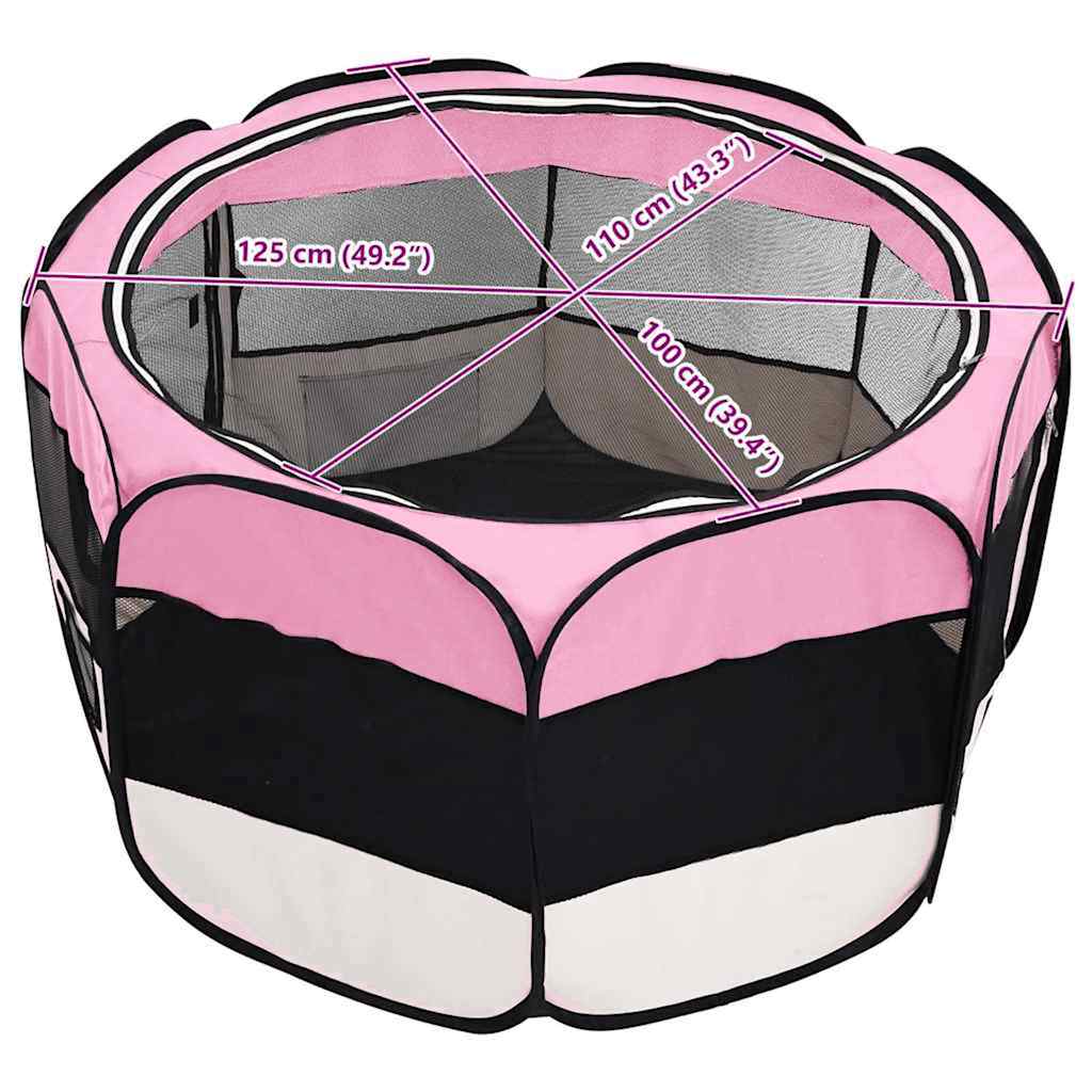 Hondenren inklapbaar met draagtas 125x125x61 cm roze