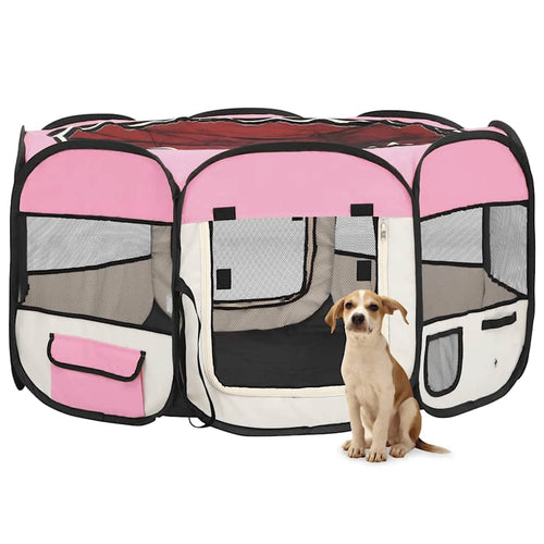 Hondenren inklapbaar met draagtas 125x125x61 cm roze