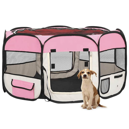 Hondenren inklapbaar met draagtas 125x125x61 cm roze