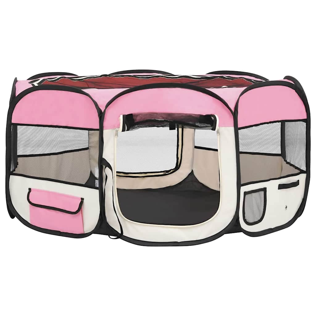 Hondenren inklapbaar met draagtas 145x145x61 cm roze