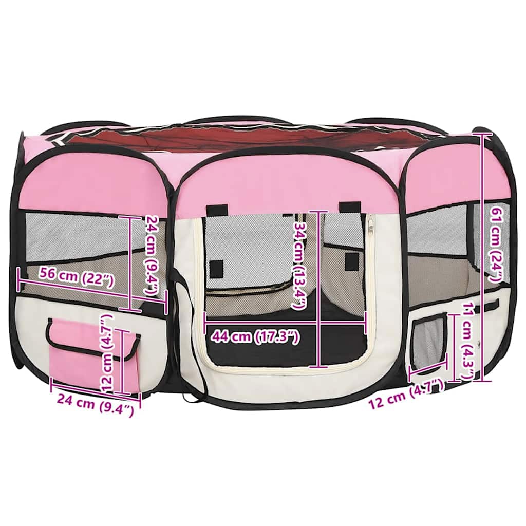 Hondenren inklapbaar met draagtas 145x145x61 cm roze