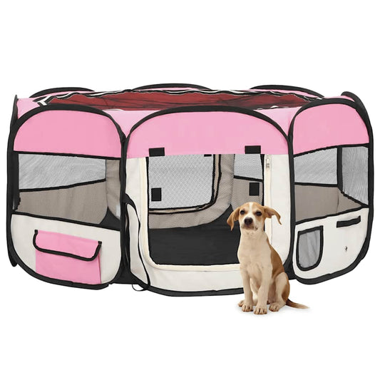 Hondenren inklapbaar met draagtas 145x145x61 cm roze