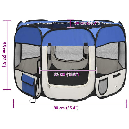 Hondenren inklapbaar met draagtas 90x90x58 cm blauw