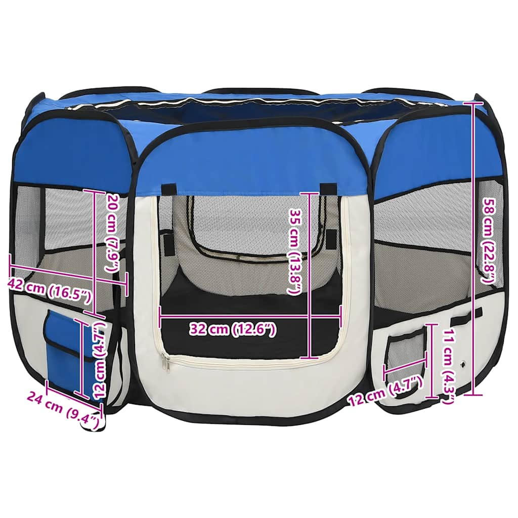 Hondenren inklapbaar met draagtas 110x110x58 cm blauw