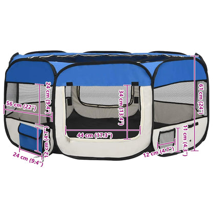 Hondenren inklapbaar met draagtas 145x145x61 cm blauw