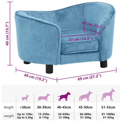Hondenbank 69x49x40 cm pluche turquoise