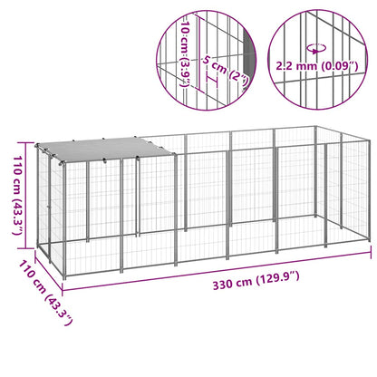 Hondenkennel 330x110x110 cm staal zilverkleurig