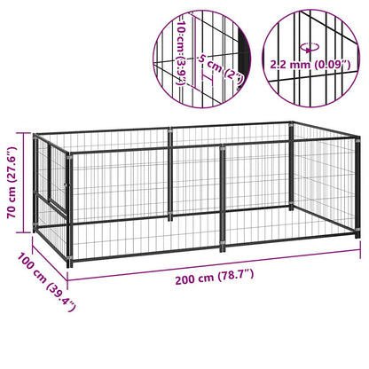Hondenkennel 200x100x70 cm staal zwart