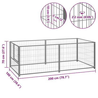 Hondenkennel 200x100x70 cm staal zilverkleurig